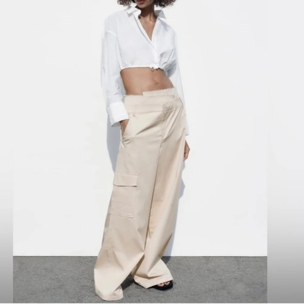 Zara Wide Pants Light Beige Size L